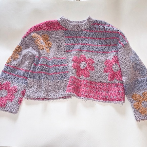 Moon & Madison Multicolor Cropped Patchwork Wool Blend Sweater Size S - Picture 3 of 4